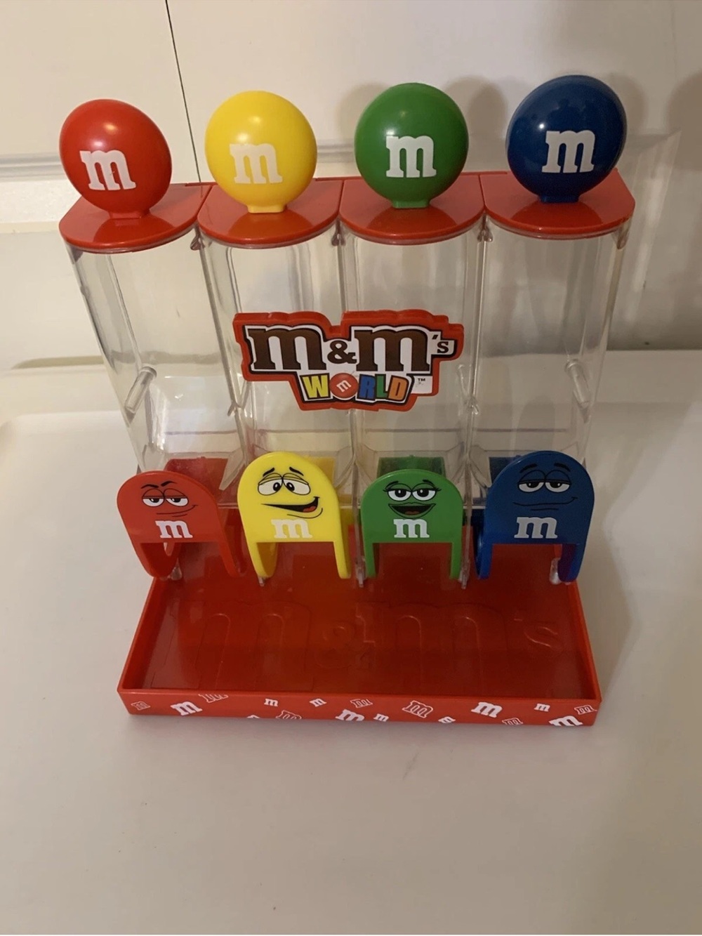 M&M's World‎ Four Tube Red Candy Dispenser 4 colors Red, Yellow, Green, Blue